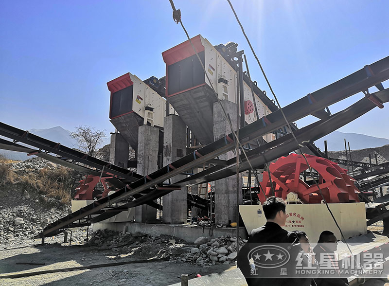 紅星機器客戶水洗石子現(xiàn)場，售后全程跟進