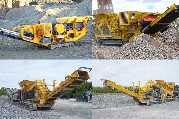 履帶式青石移動石子破碎機工作現(xiàn)場